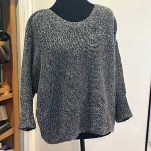 Eileen Fisher Charcoal and Light Gray Knit Top